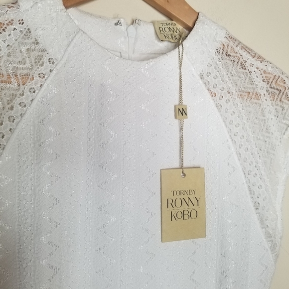 TORN BY RONNY KOBO NWT White Lace Short Sleeve Body Con Mini Dress - Picture 12 of 13